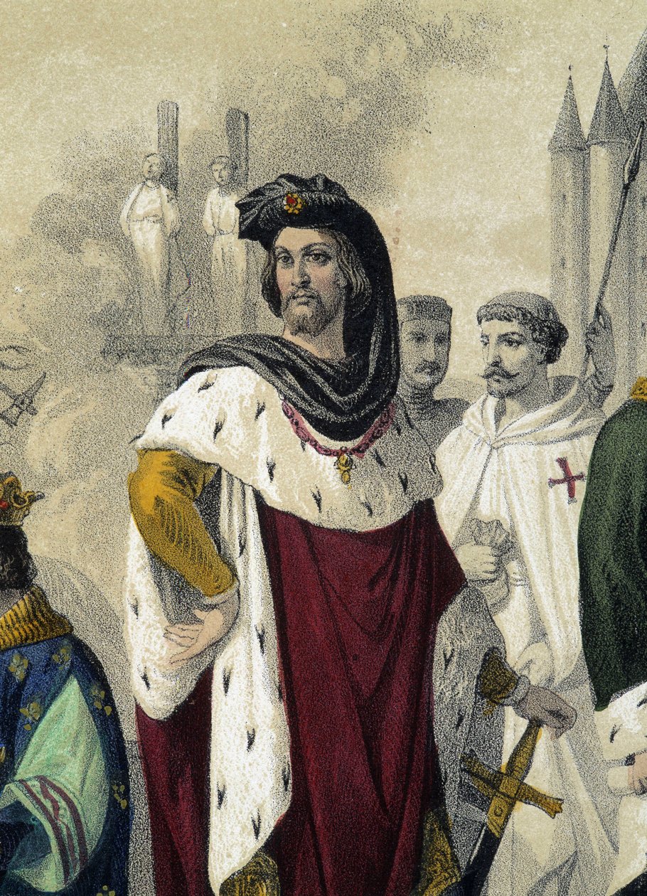 Capétiens 1270 - 1322: Philippe IV le bel a Jacques de Molay (Molai) - v „La Monarchie francaise en estampe“, kresba Monsieur Fossey od Felix Fossey