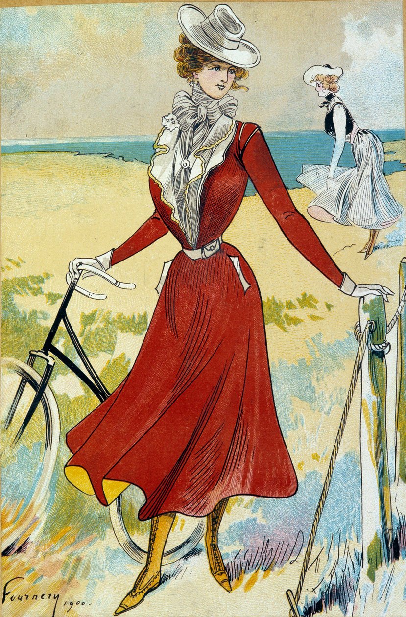 Módní Belle Epoque: "" Sportovní"" Oblečení mladé cyklistky. Ilustrace Felix Fournery (1865-1938) Paříž 20. století, dekorativní umění od Felix Fournery