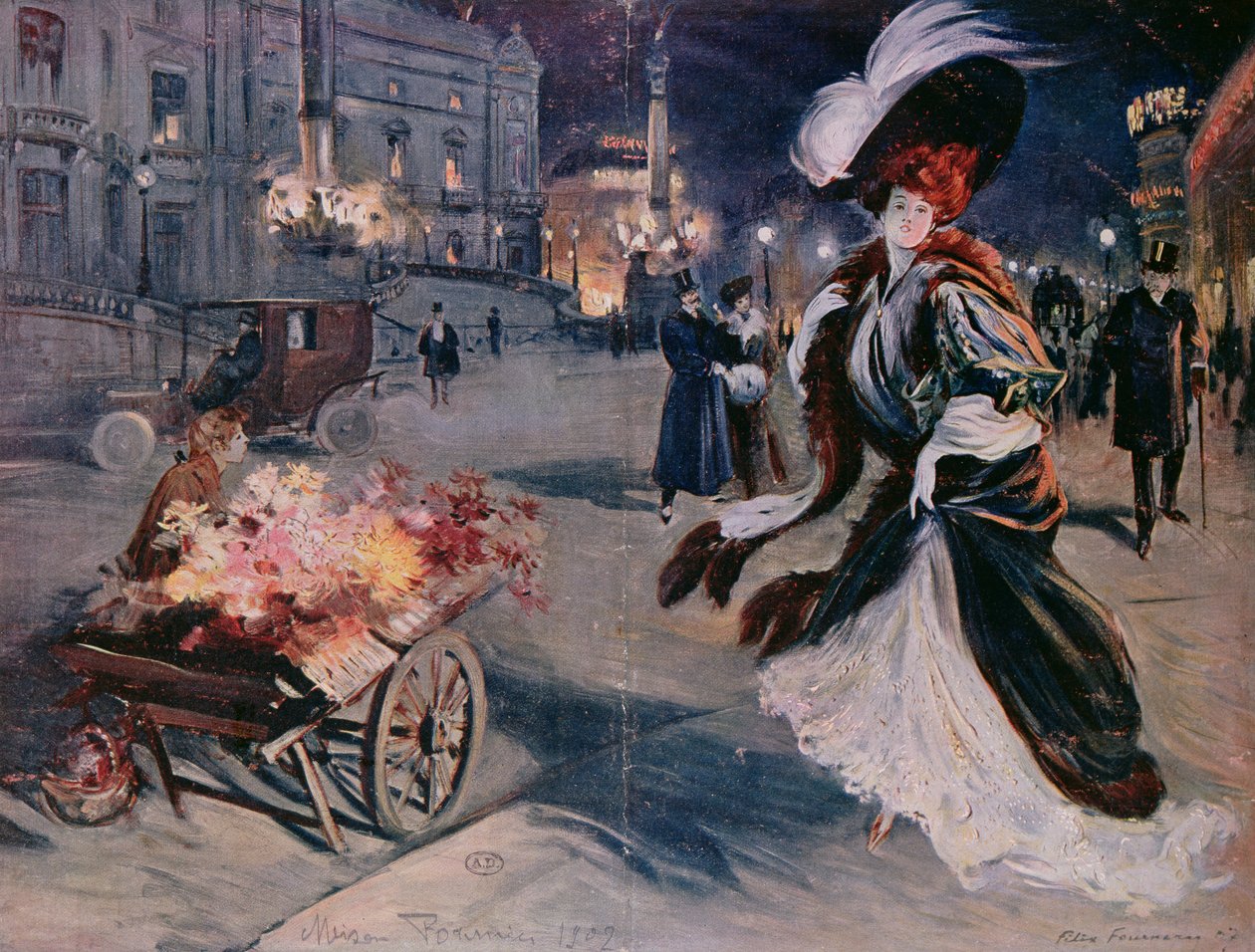 Paříž v noci ve čtvrti Opera, 1907 od Felix Fournery
