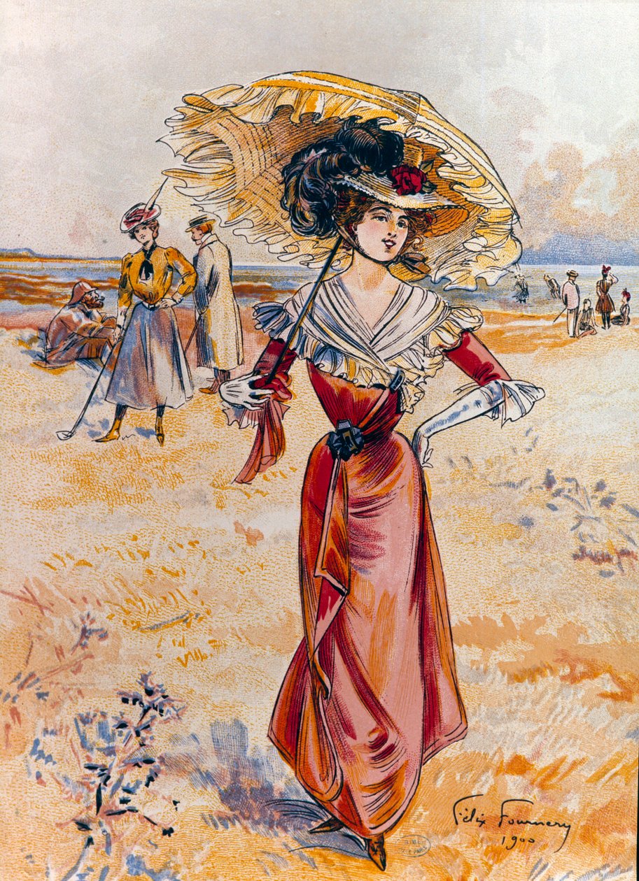 Elegantní na pláži. Obraz Felixe Fourneryho (1865-1938) od Felix Fournery