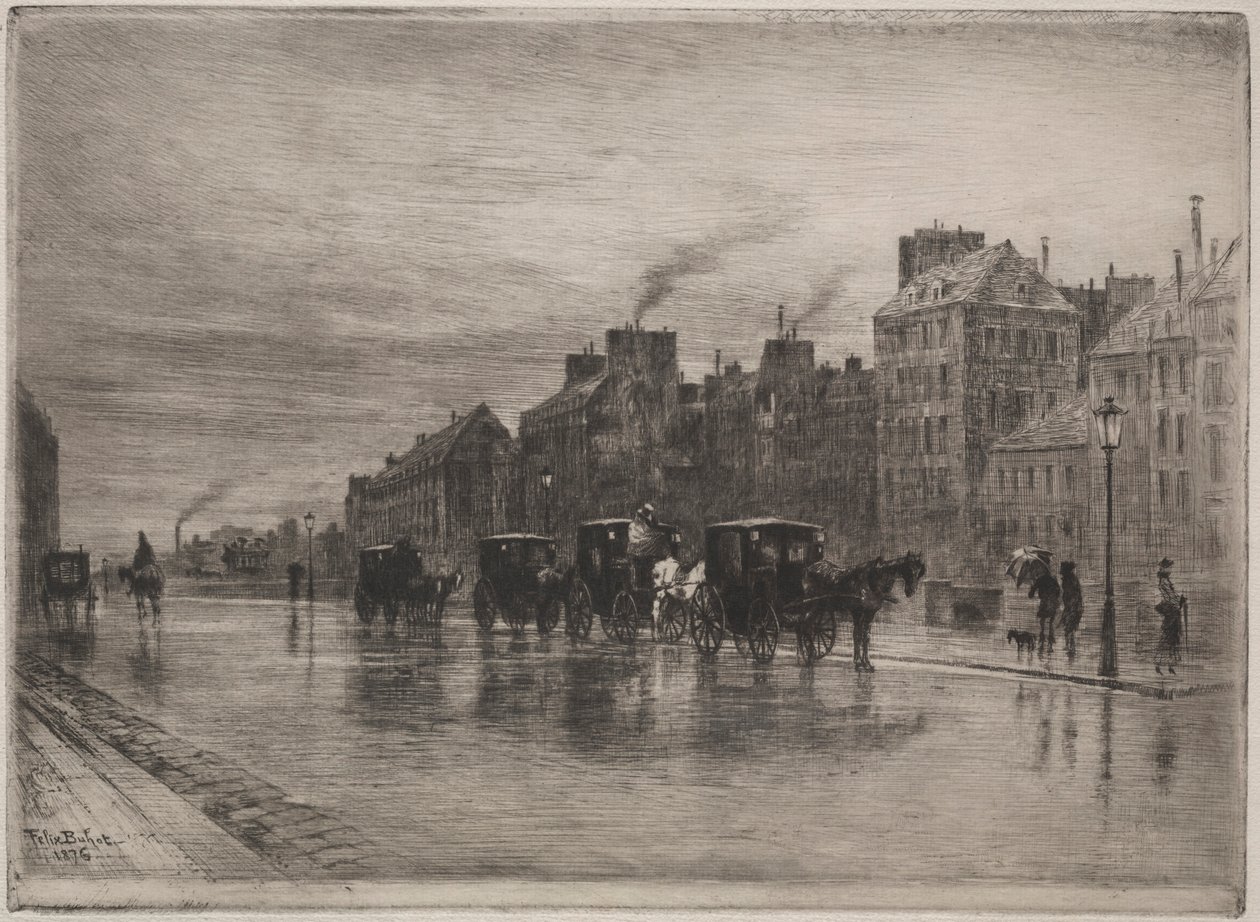 Zimní ráno na Quai de LHotel-Dieu, 1876. od Felix Hilaire Buhot