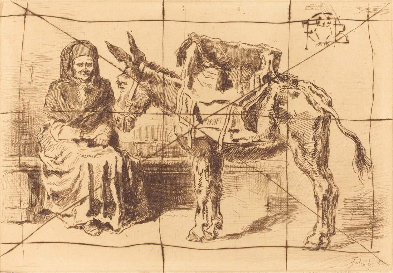 Cacoletière Assise (sedící žena a zadek) od Felix Hilaire Buhot