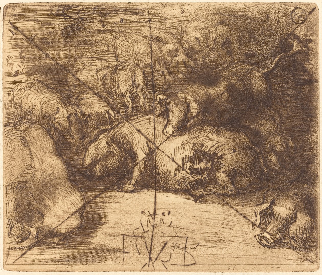 Cochons au Soleil Prasata na slunci, c. 1878. od Felix Hilaire Buhot
