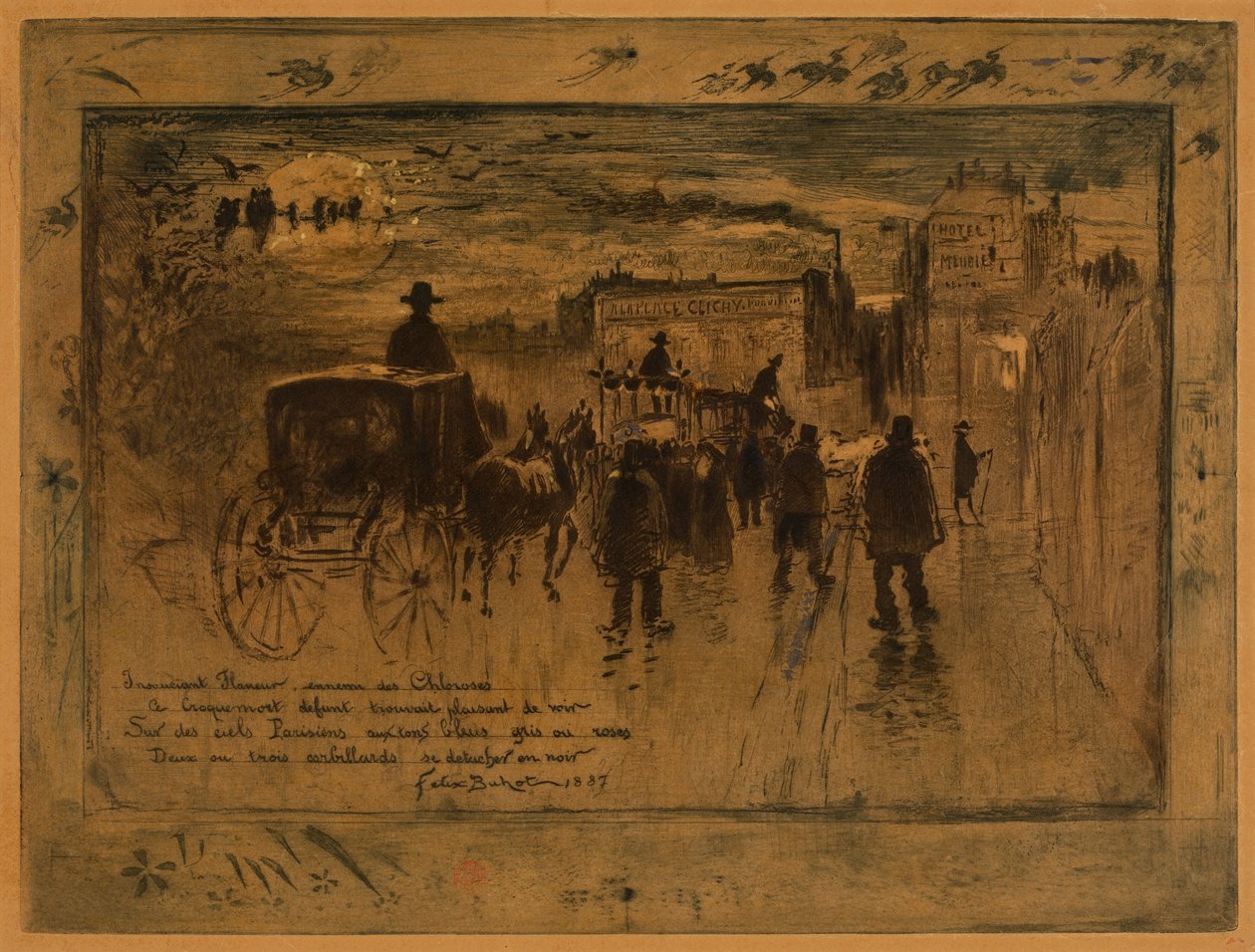 Smuteční průvod na Boulevard de Clichy (Smuteční průvod na Boulevard de Clichy) od Felix Hilaire Buhot