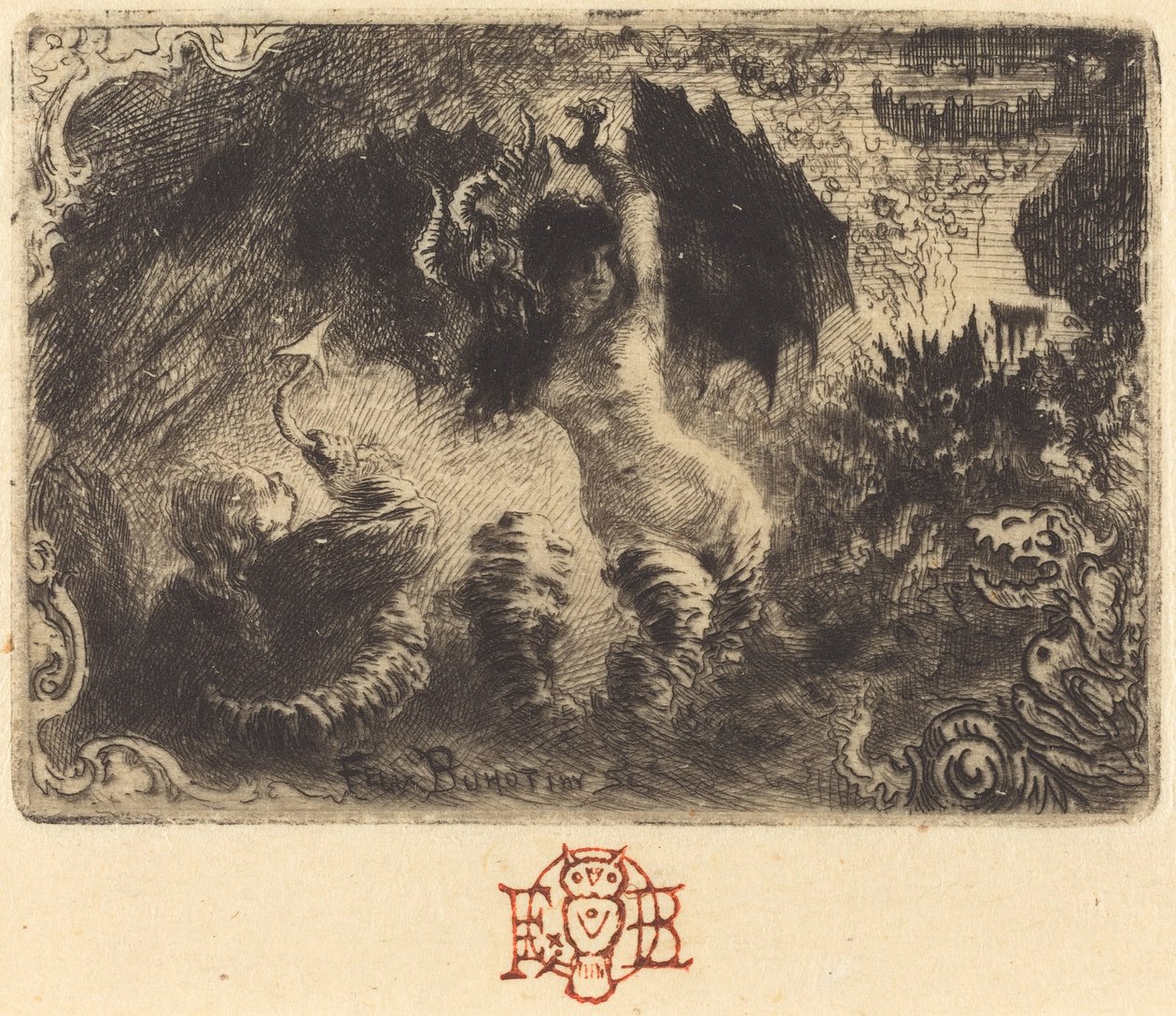 První viněta Jacquese Cazotteho Zamilovaný ďábel, 1878. od Felix Hilaire Buhot