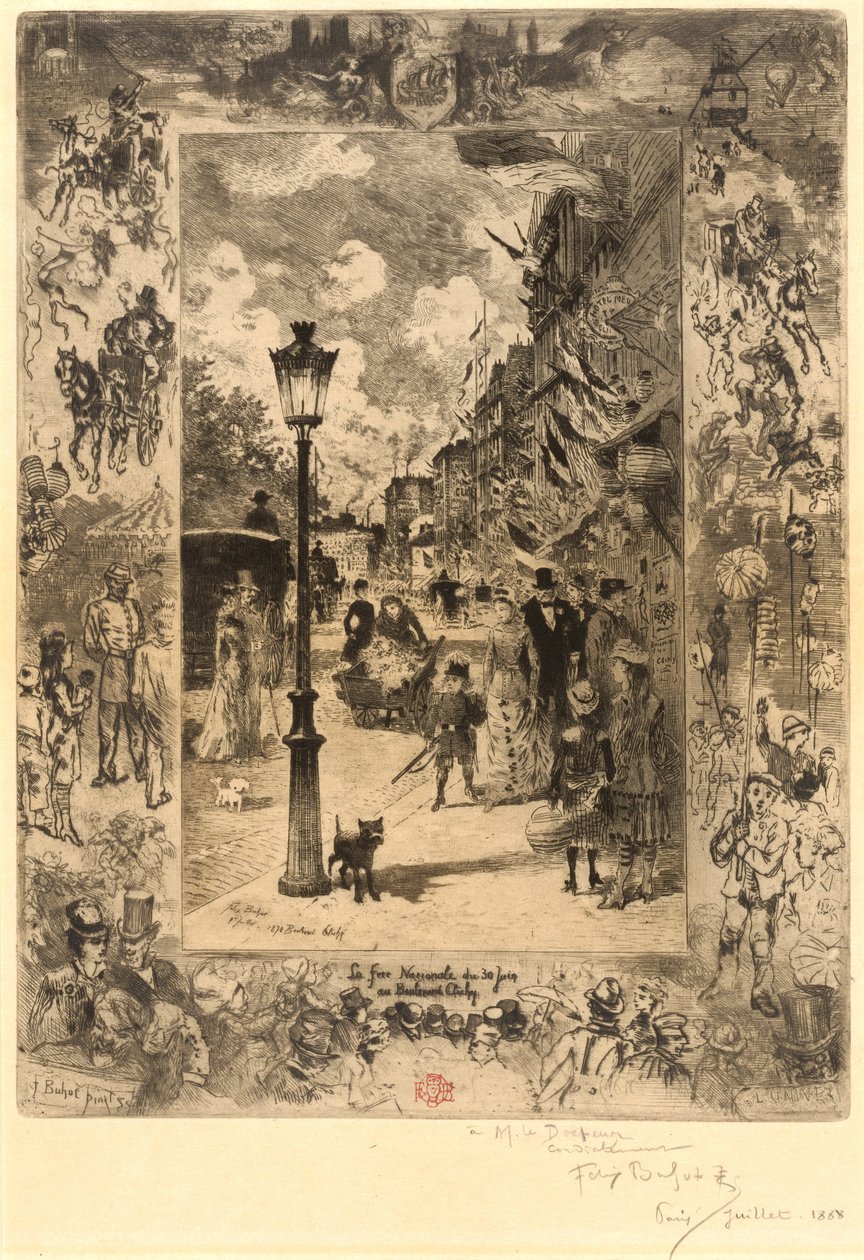 Státní svátek na Boulevard Clichy Státní svátek na Boulevard de Clichy, 1878. od Felix Hilaire Buhot