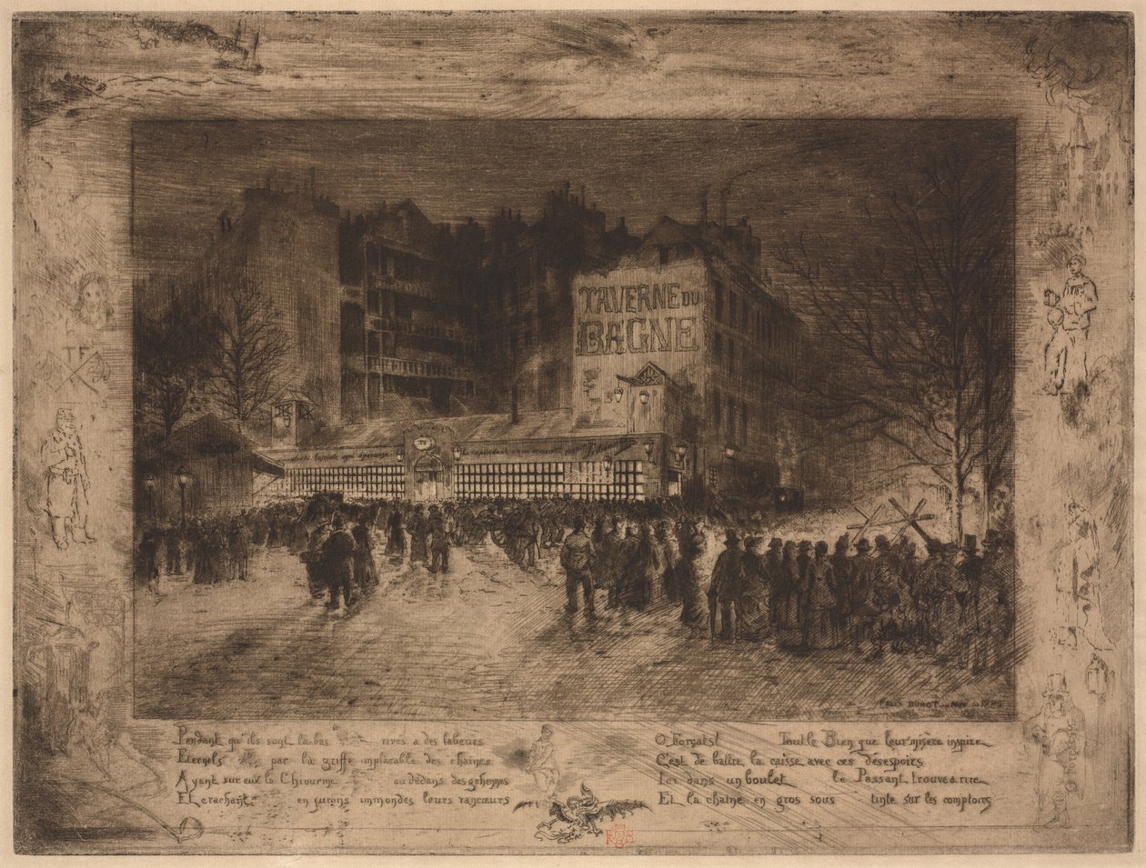 La Place des Martyrs et la Taverne du Bagne, 1885. od Felix Hilaire Buhot
