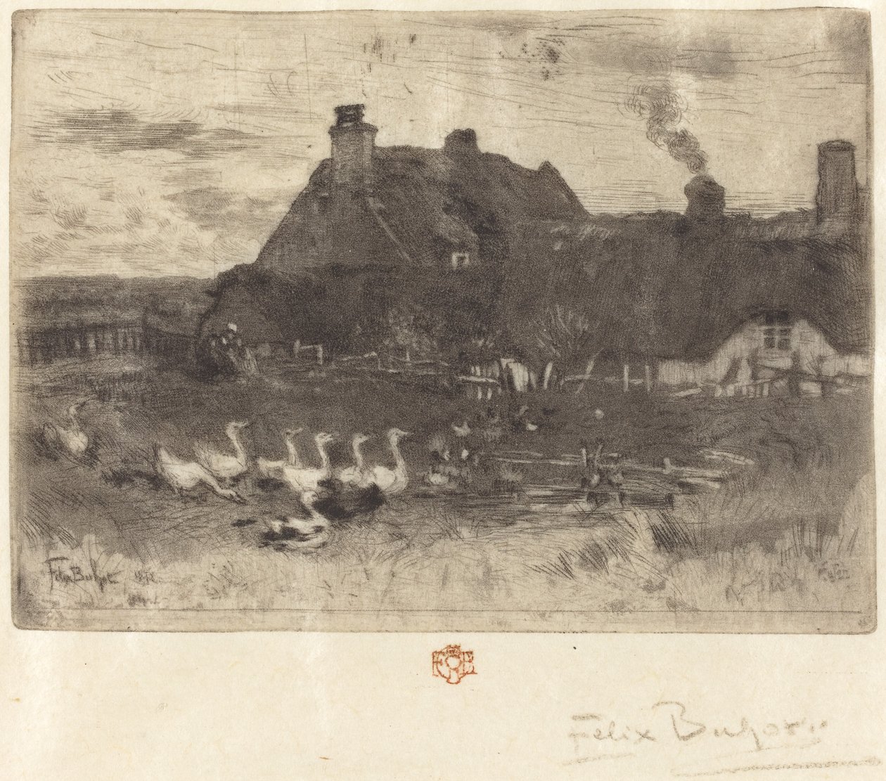 Les Petites Chaumières Doškové chaloupky--Small Plate, 1878. od Felix Hilaire Buhot