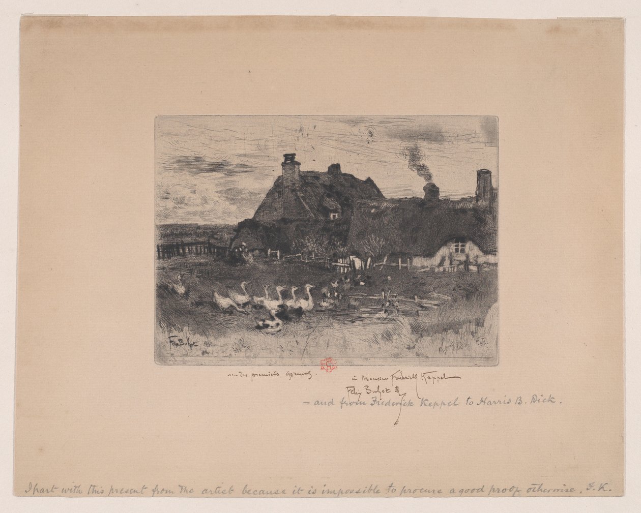 Malé doškové chaloupky Les Petites Chaumières, 1878. od Felix Hilaire Buhot