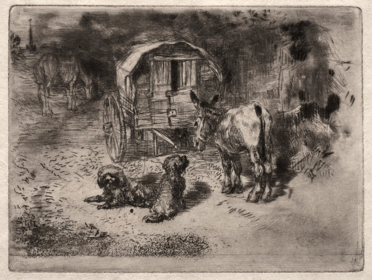Strážci domu nebo Přátelé Saltimbanque od Felix Hilaire Buhot