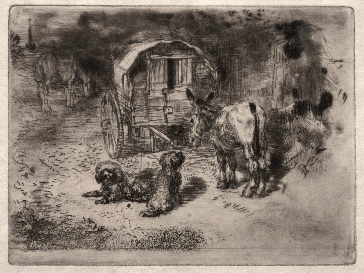 The Guardians of the House, or the Friends of the Saltimbanque, c. 1875. od Felix Hilaire Buhot