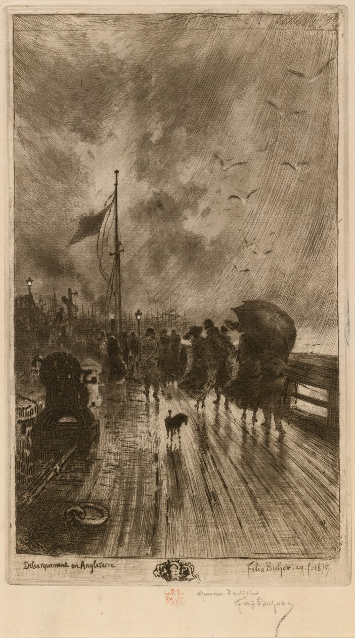 A Landing in England, Landing in England 1879. od Felix Hilaire Buhot