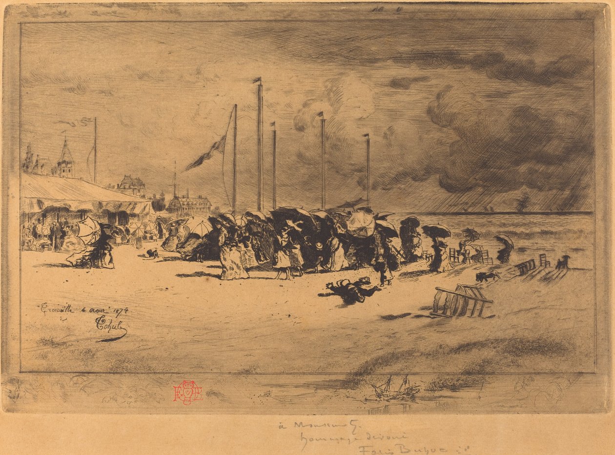 Un Grain à Trouville Squall v Trouville, 18741875. od Felix Hilaire Buhot