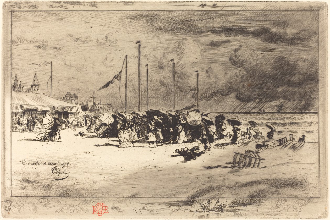 Un Grain à Trouville Squall v Trouville, 18741875. od Felix Hilaire Buhot