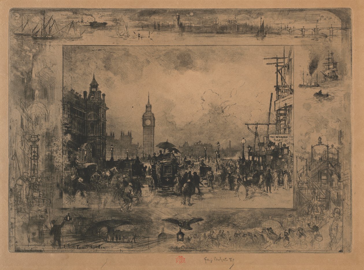 Westminsterský most nebo Westminsterská věž od Felix Hilaire Buhot