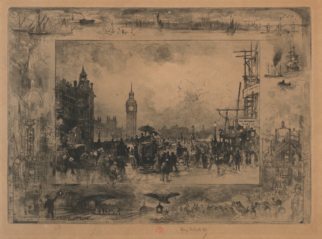 Westminster Bridge, nebo Westminster Tower, 1884. od Felix Hilaire Buhot