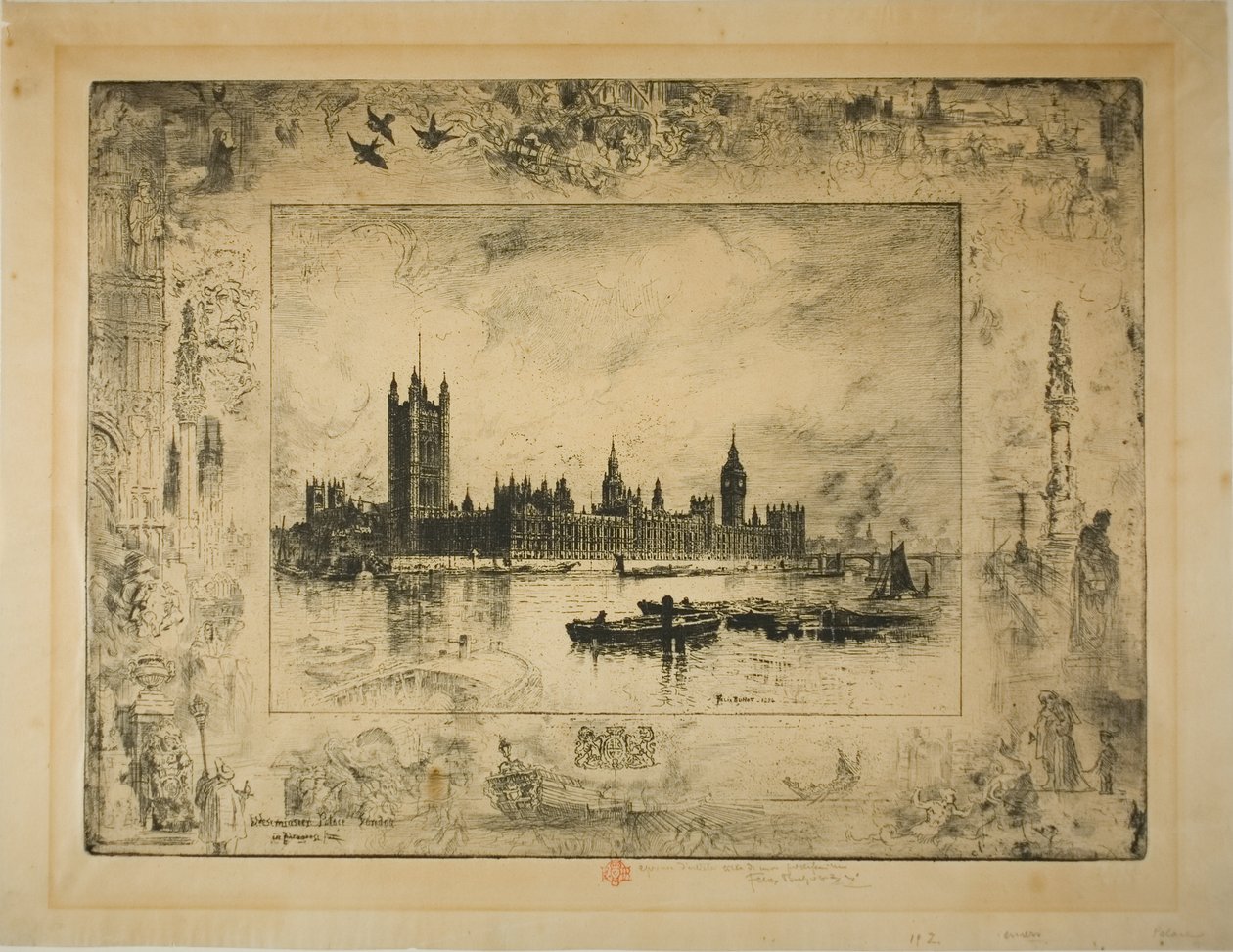 Westminsterský palác, Londýn od Felix Hilaire Buhot