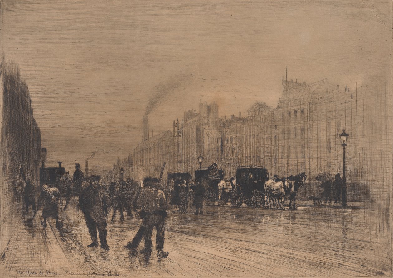 Zimní ráno na nábřeží, Paříž, 1883. od Felix Hilaire Buhot