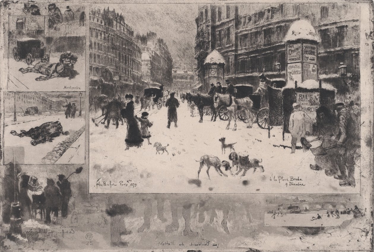 Zima v Paříži nebo sníh v Paříži, 1879. od Felix Hilaire Buhot