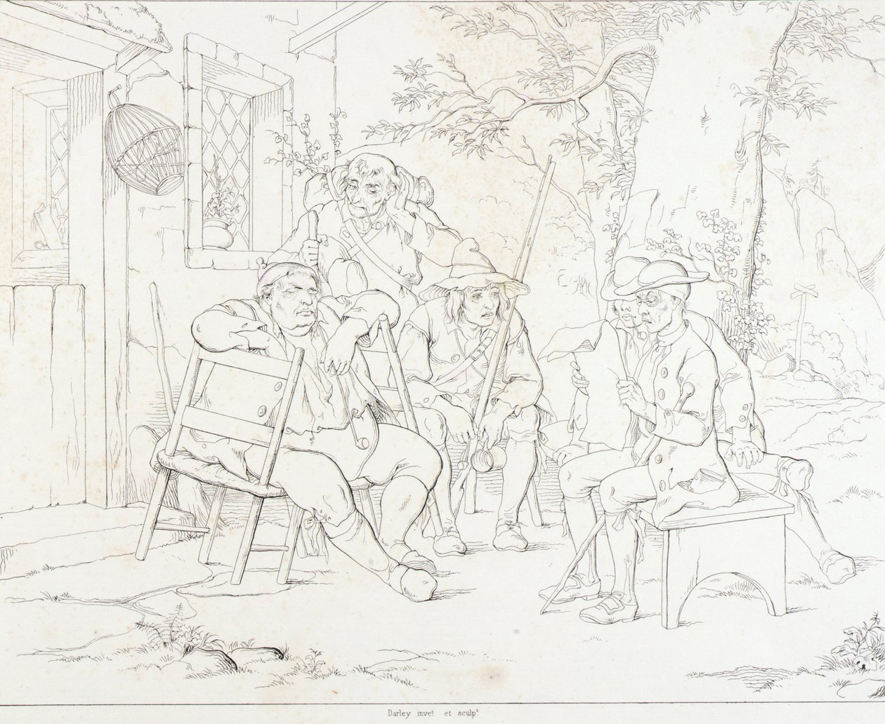 (Rip Van Winkle, ilustrace) Rip s Junto v hostinci Village inn od Felix Octavius Carr Darley