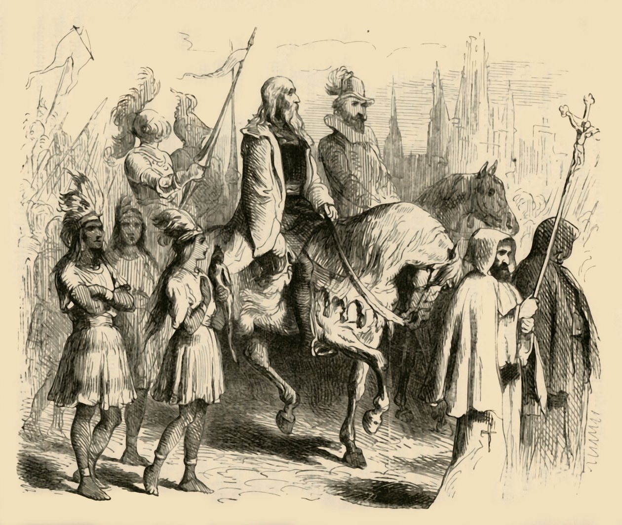 Kolumbus a jeho vlak vjíždějící do Barcelony, 1877. od Felix Octavius Carr Darley