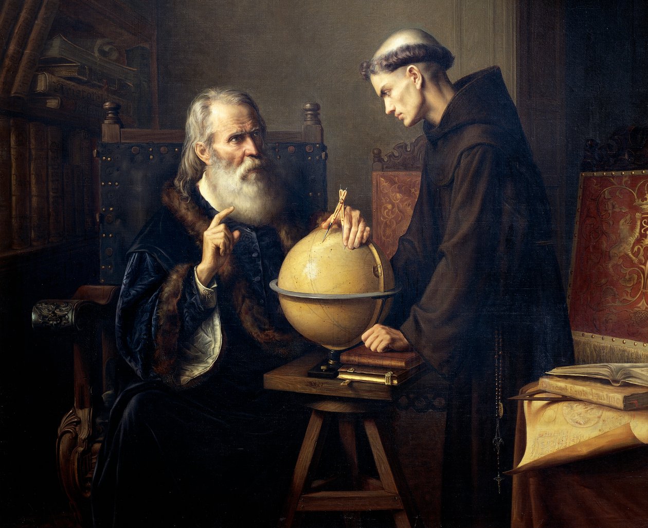 Galileo Galilei (1564-1642) vysvětlující své teorie na univerzitě v Padově, Malba Felixe Parry (1845-1919) od Félix Parra