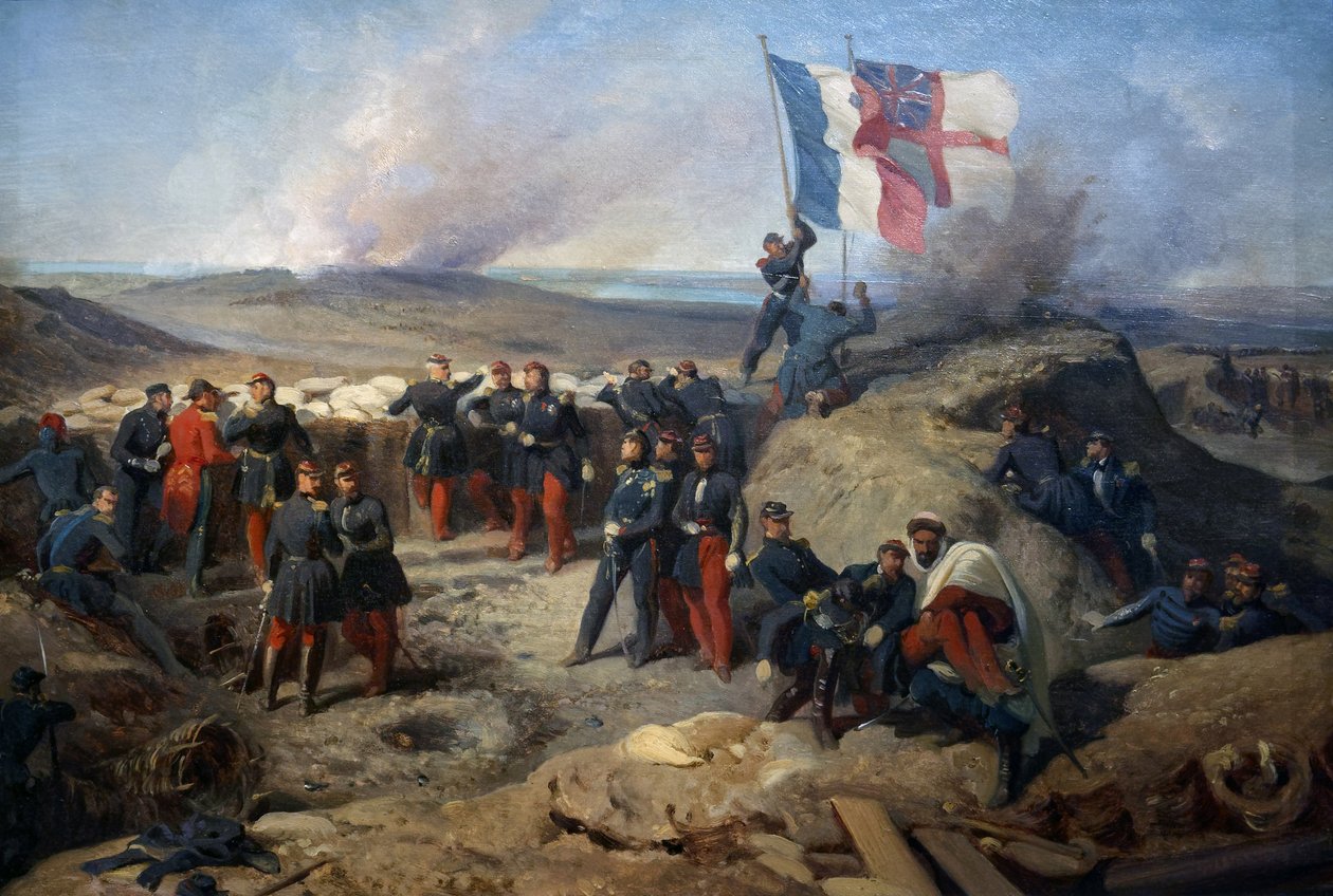 Maršál Aimable Pelissier a jeho štáb v Sevastopolu 8. září 1855, kolem 1856-71 (olej na papíře, maruflee na plátně) od Felix Philippoteaux