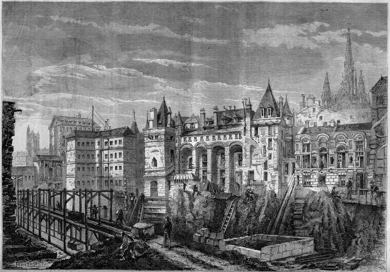 Architektura: pohled na západní průčelí bývalého paláce francouzských králů na Ile de la Cite, v Paříži od Felix Thorigny