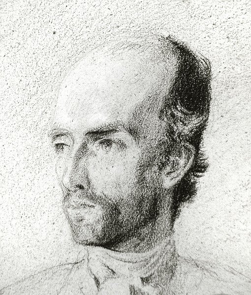 Portrét muže, asi 1845 (černá křída zvýrazněná bílou barvou na hnědém papíře) od Félix Ziem