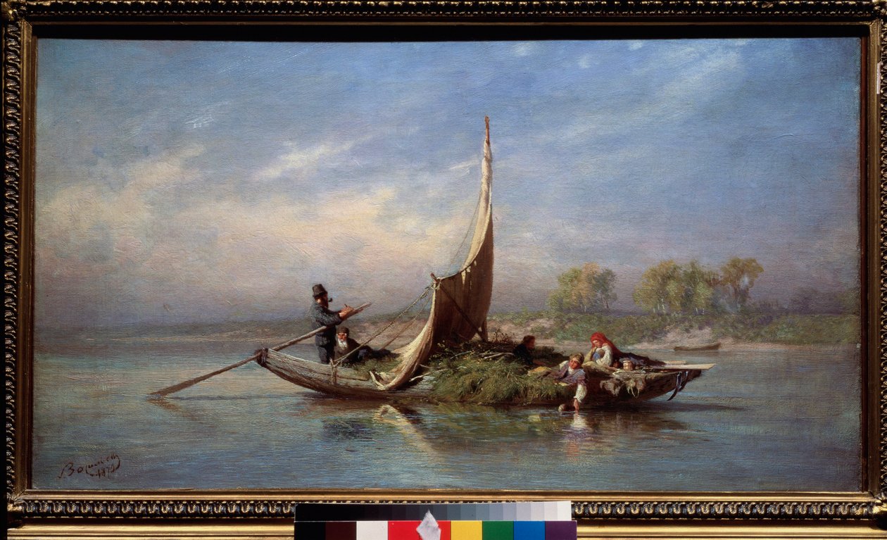 Rodina na člunu (Doprava píce na plachetnici) - Rodina na lodi - Obraz Fjodora Vasiljeva (Fjodor Alexandrovič, Fiodor Alexandrovič Vasiliev (1850-1873), olej na plátně od Feodor Alexandrovich Vassiliev