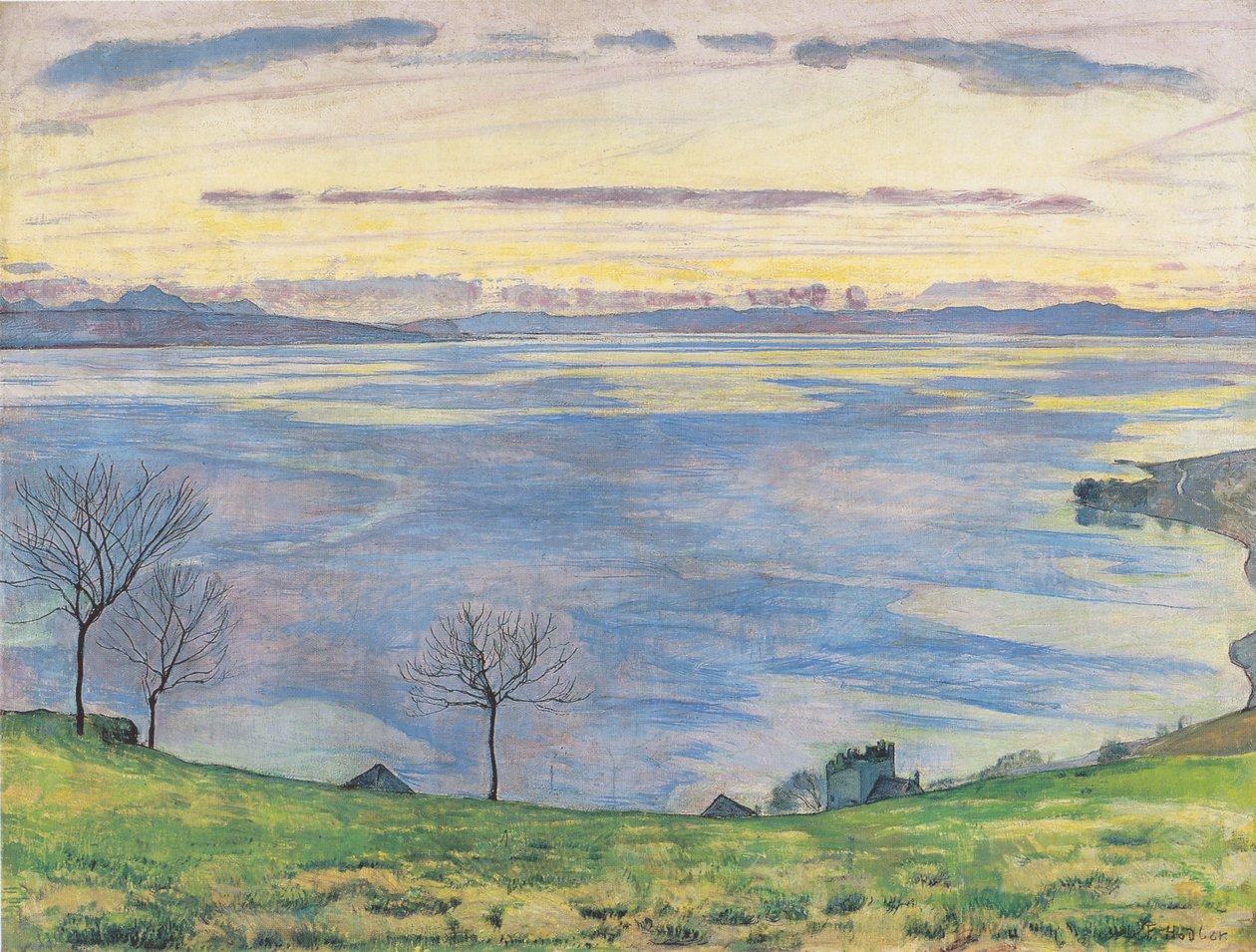 Ženevské jezero večer z Chexbres od Ferdinand Hodler