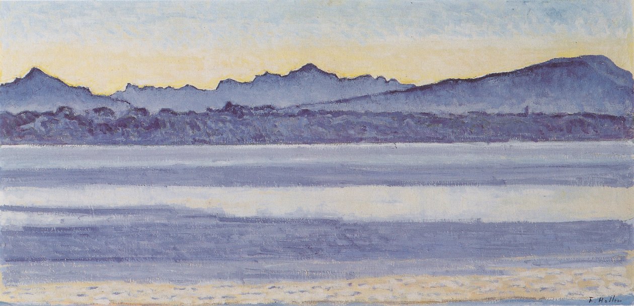 Ženevské jezero s Mont-Blancem v ranním světle od Ferdinand Hodler