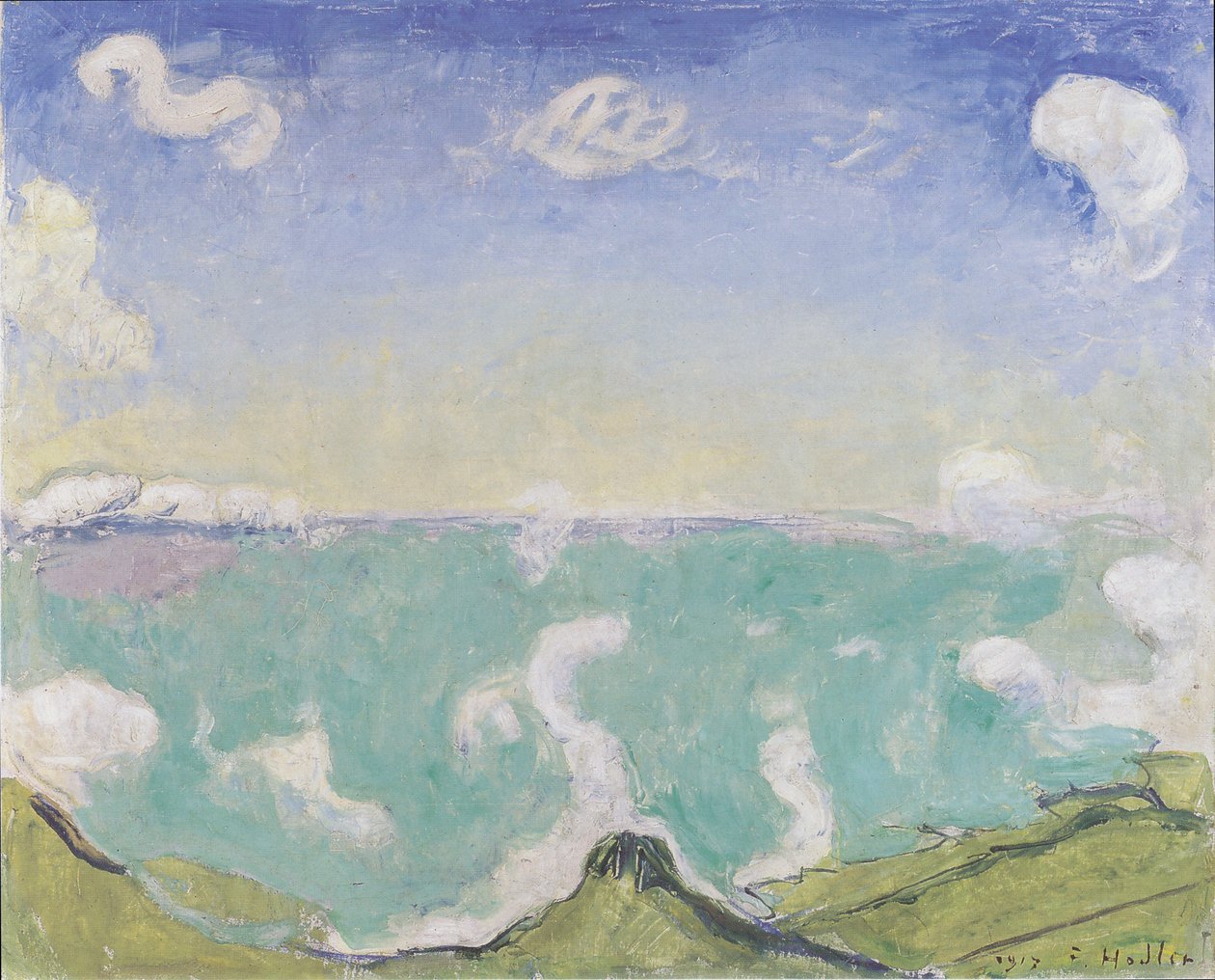 Krajina poblíž Cauxu se stoupajícími mraky od Ferdinand Hodler
