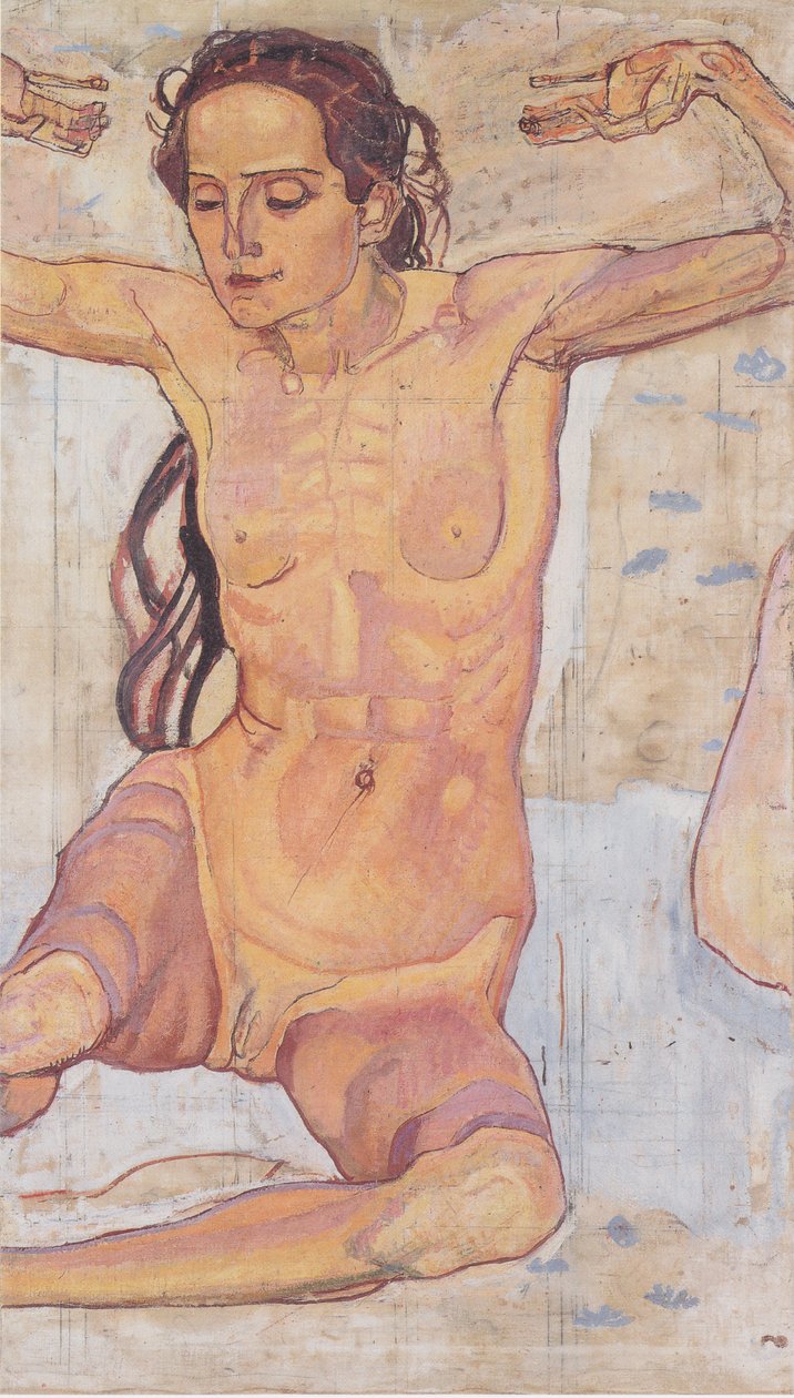 Sedící nahá žena se zdviženýma rukama od Ferdinand Hodler