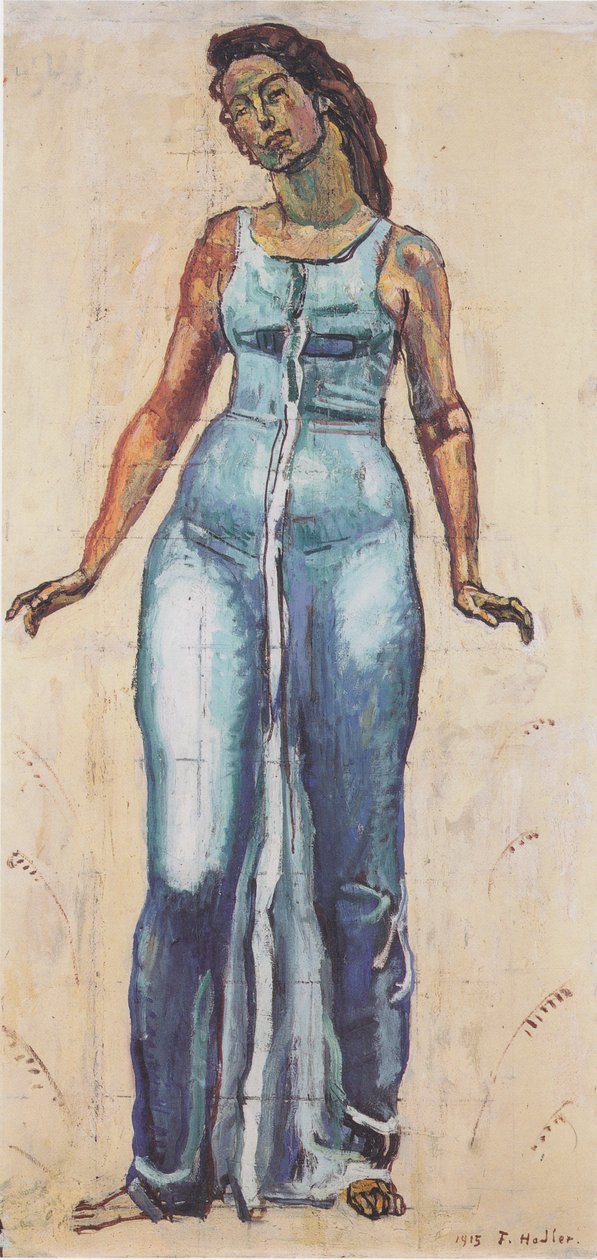 Stojící ženská postava v modrém rouchu od Ferdinand Hodler