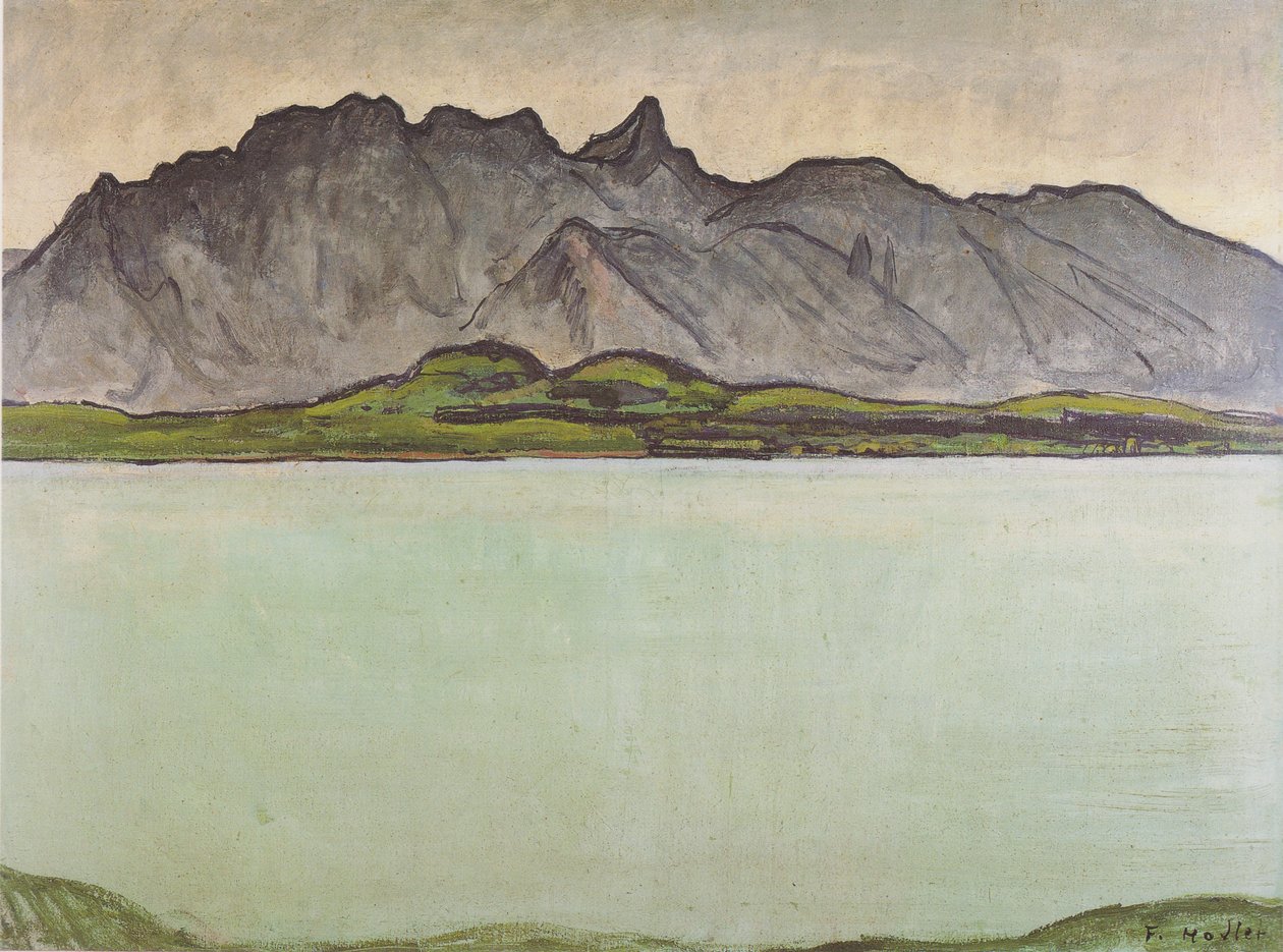 Thunské jezero s řetězcem Stockhorn od Ferdinand Hodler