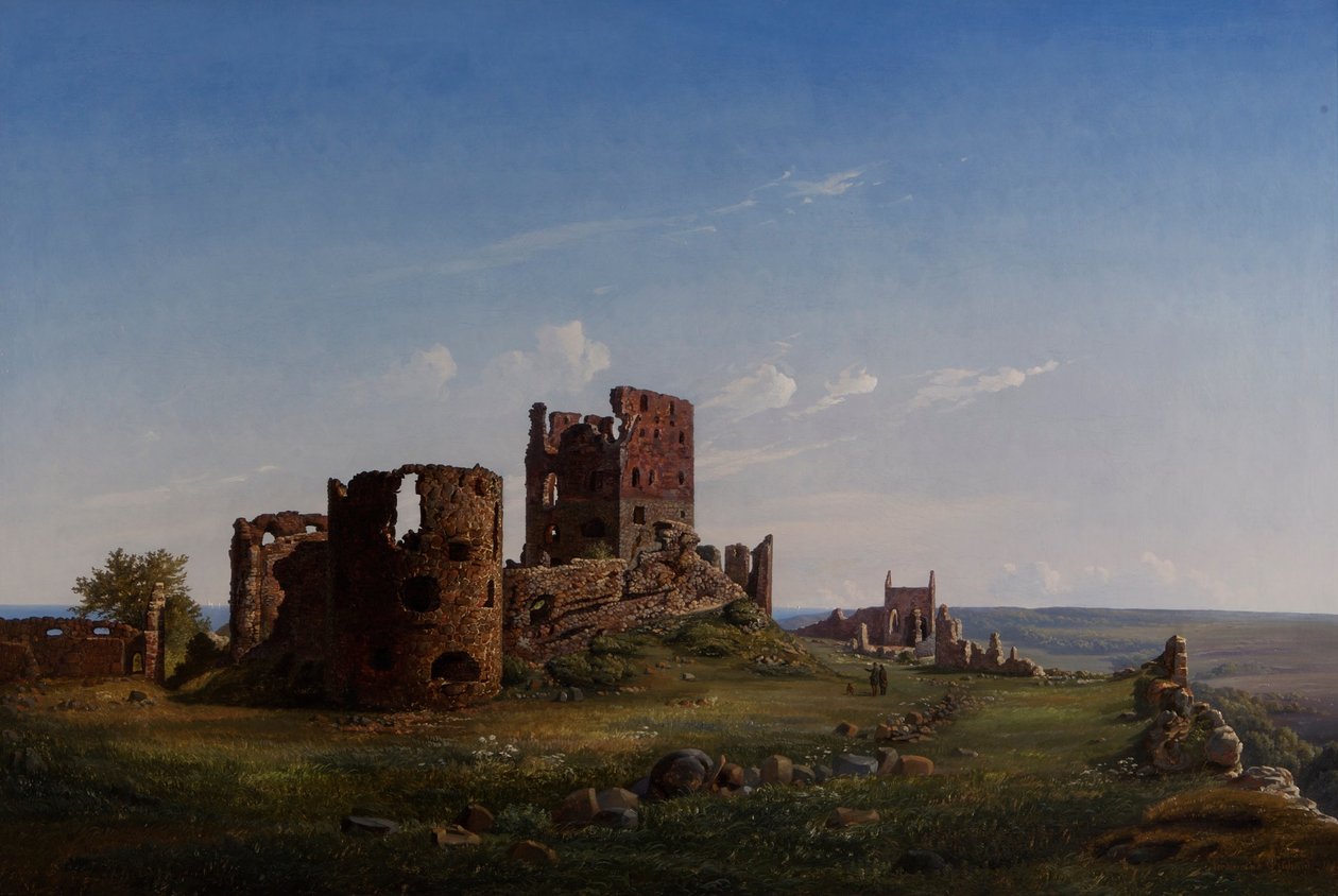 Pohled na zničený hrad Hammershus od Ferdinand Richardt