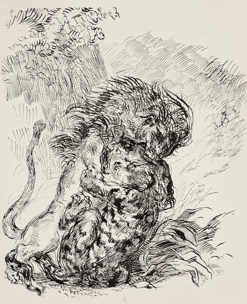 Lev zachraňující tygra od Ferdinand Victor Eugene Delacroix