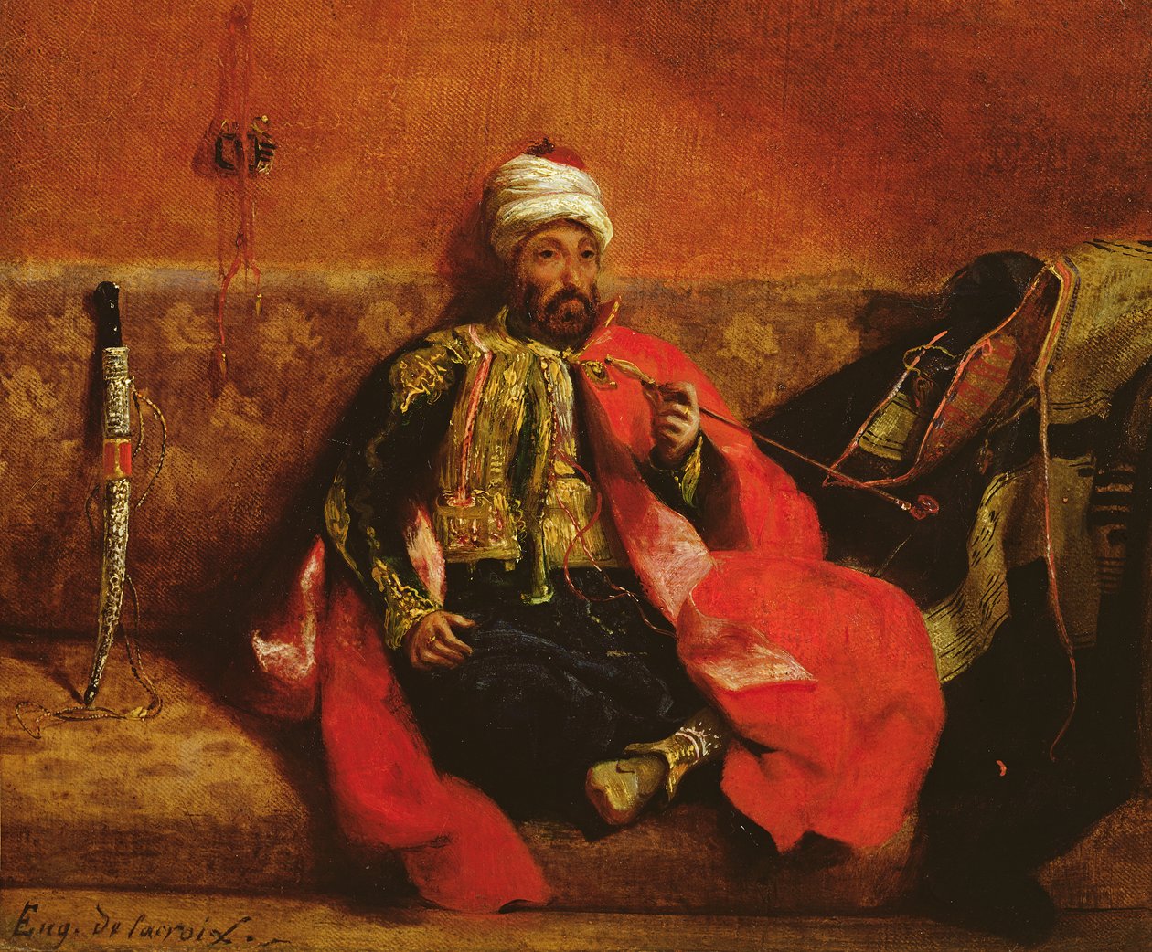 Turek kouřící sedící na pohovce, kolem roku 1825 od Ferdinand Victor Eugene Delacroix