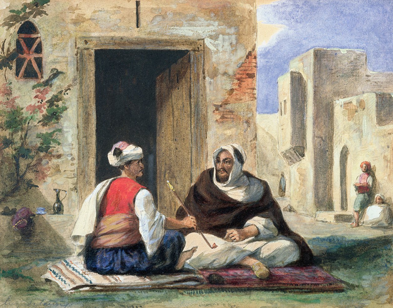 Arabští muži kouří před domem od Ferdinand Victor Eugene Delacroix
