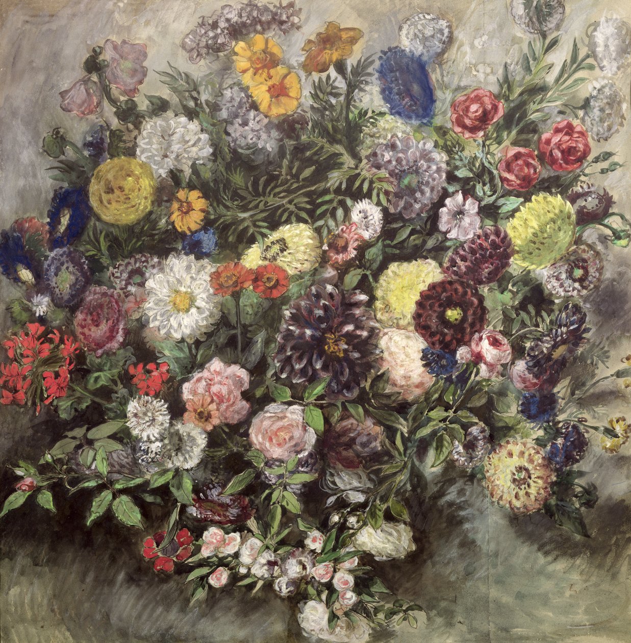 Kytice květin (wc, kvaš a pastel na papíře) od Ferdinand Victor Eugene Delacroix