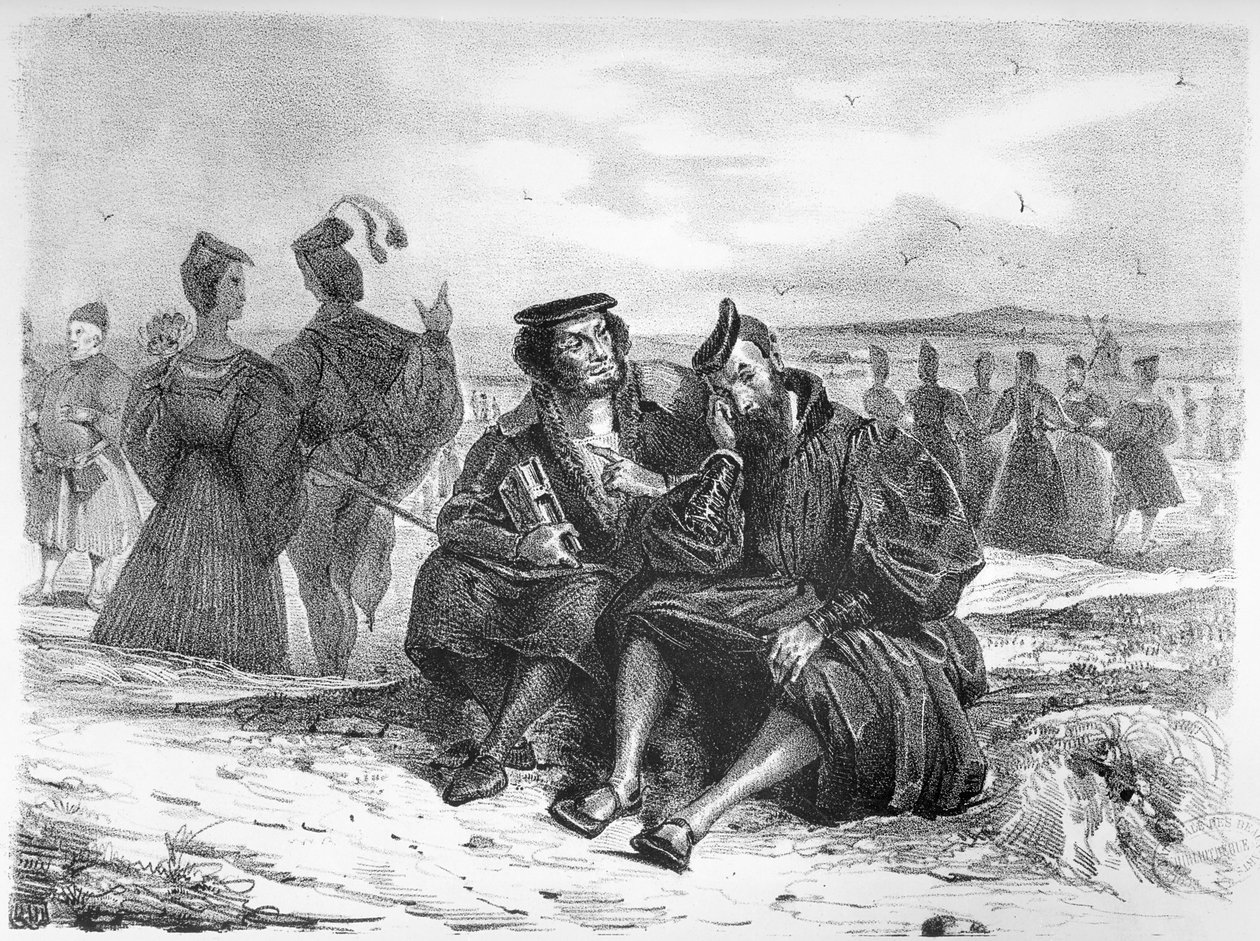 Faust a Wagner v rozhovoru, Ilustrace pro Fausta od Goetha (č. foto litografie) (viz také 59929) od Ferdinand Victor Eugene Delacroix