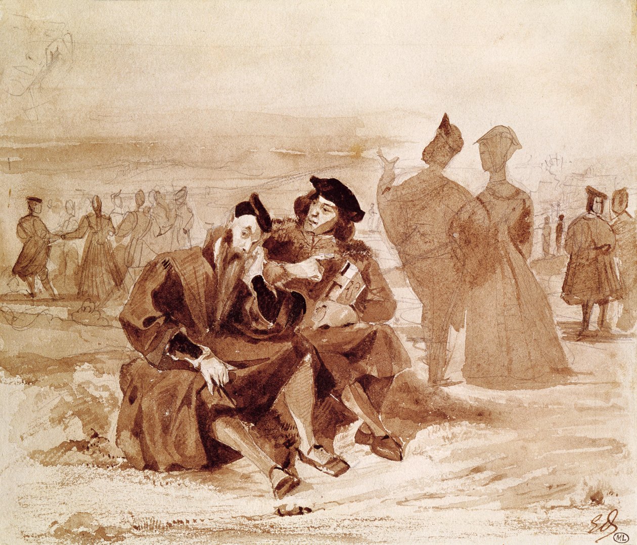 Faust a Wagner v rozhovoru na venkově, z ‚Faust‘ od Johanna Wolfganga von Goethe (1749-1832) 1827 od Ferdinand Victor Eugene Delacroix