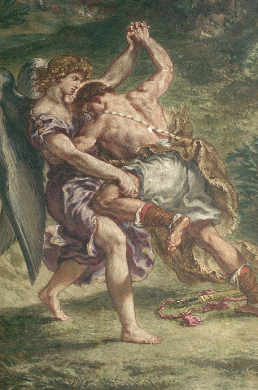 Boj Jákoba s andělem, detail, kaple Svatých andělů, 1850-61 (olej a vosk na omítce) (viz také 59927) od Ferdinand Victor Eugene Delacroix