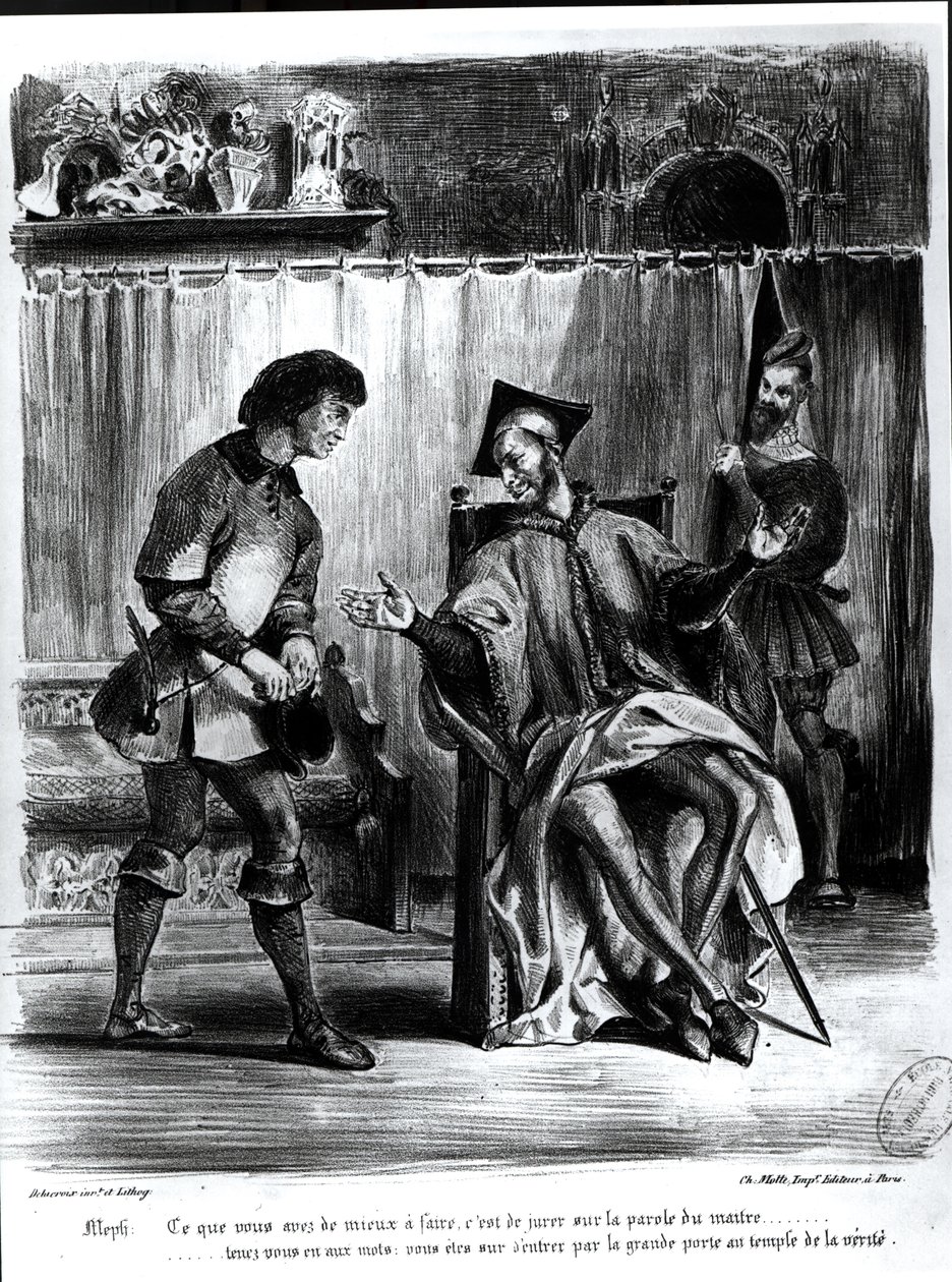 Mefistofeles a žák, z Goethova Fausta, (ilustrace), (č. foto litografie) od Ferdinand Victor Eugene Delacroix