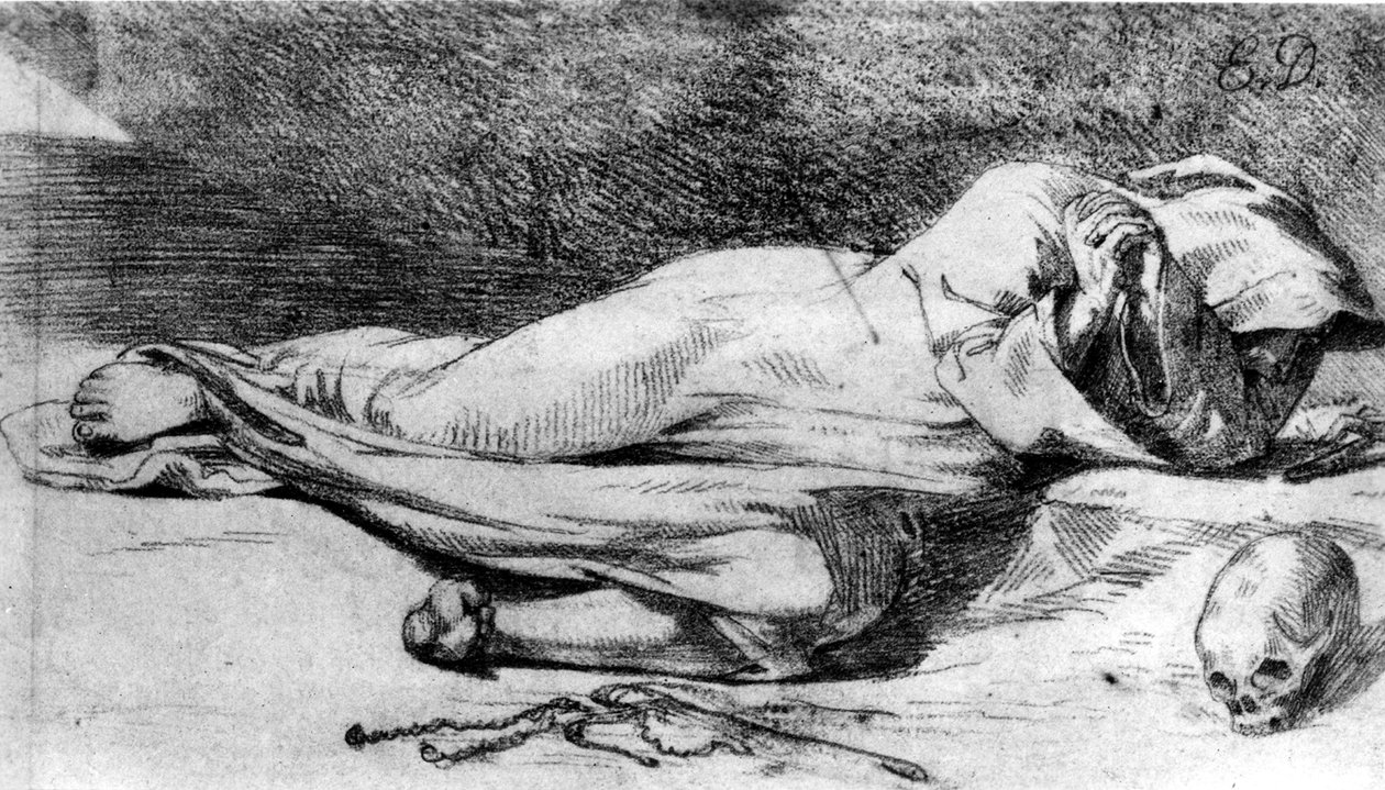 Mnich na modlitbě od Ferdinand Victor Eugene Delacroix