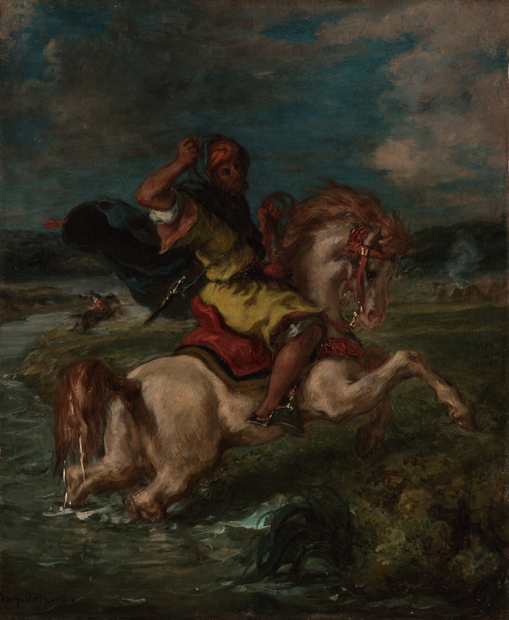 Marocký jezdec přejíždějící přes Ford od Ferdinand Victor Eugene Delacroix
