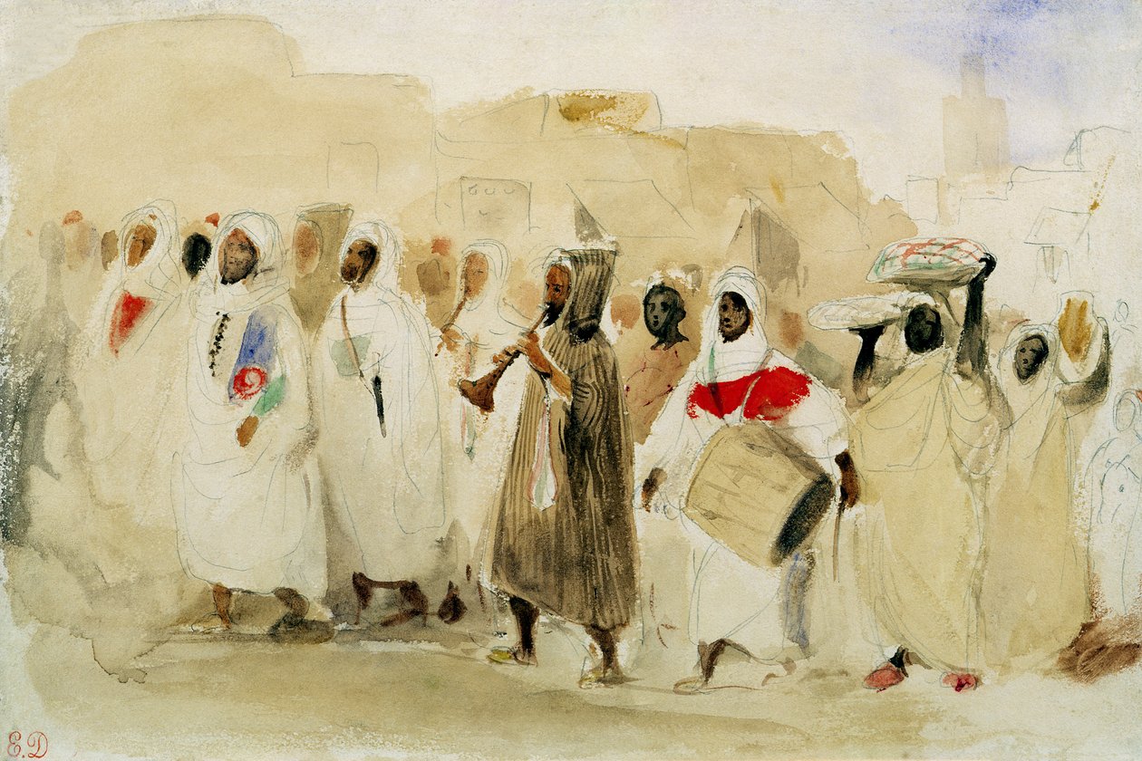 Průvod hudebníků v Tangeru (wc a tužka na papíře) od Ferdinand Victor Eugene Delacroix