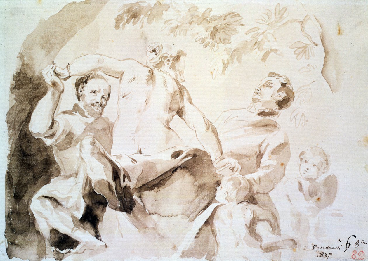 Studie po Veroneseho Alegorii lásky, 1837 (pero a inkoust a pero na papíře) od Ferdinand Victor Eugene Delacroix