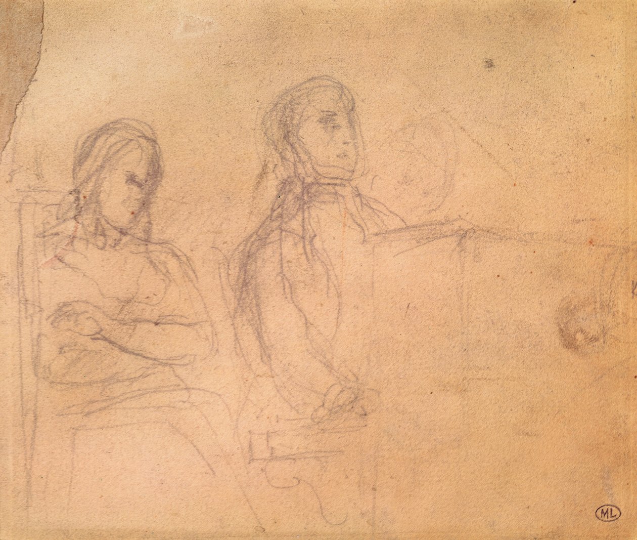 Studie k portrétu Frederica Chopina (1810-49) a George Sandové (1804-76) od Ferdinand Victor Eugene Delacroix